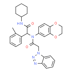 ChemSpider 2D Image | 2-(1H-Benzotriazol-1-yl)-N-[2-(cyclohexylamino)-1-(2-methylphenyl)-2-oxoethyl]-N-(2,3-dihydro-1,4-benzodioxin-6-yl)acetamide | C31H33N5O4