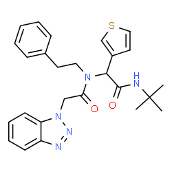 ChemSpider 2D Image | 2-(1H-Benzotriazol-1-yl)-N-{2-[(2-methyl-2-propanyl)amino]-2-oxo-1-(3-thienyl)ethyl}-N-(2-phenylethyl)acetamide | C26H29N5O2S