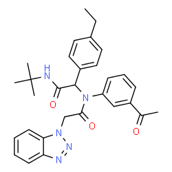 ChemSpider 2D Image | N-(3-Acetylphenyl)-2-(1H-benzotriazol-1-yl)-N-{1-(4-ethylphenyl)-2-[(2-methyl-2-propanyl)amino]-2-oxoethyl}acetamide | C30H33N5O3