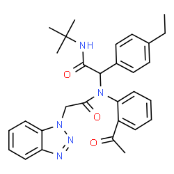 ChemSpider 2D Image | N-(2-Acetylphenyl)-2-(1H-benzotriazol-1-yl)-N-{1-(4-ethylphenyl)-2-[(2-methyl-2-propanyl)amino]-2-oxoethyl}acetamide | C30H33N5O3