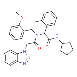 ChemSpider 2D Image | 2-(1H-Benzotriazol-1-yl)-N-[2-(cyclopentylamino)-1-(2-methylphenyl)-2-oxoethyl]-N-(2-methoxybenzyl)acetamide | C30H33N5O3