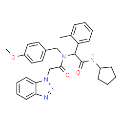 ChemSpider 2D Image | 2-(1H-Benzotriazol-1-yl)-N-[2-(cyclopentylamino)-1-(2-methylphenyl)-2-oxoethyl]-N-(4-methoxybenzyl)acetamide | C30H33N5O3
