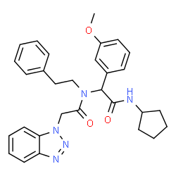 ChemSpider 2D Image | 2-(1H-Benzotriazol-1-yl)-N-[2-(cyclopentylamino)-1-(3-methoxyphenyl)-2-oxoethyl]-N-(2-phenylethyl)acetamide | C30H33N5O3