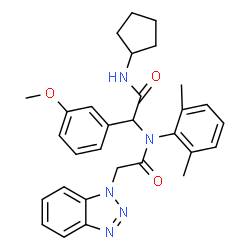 ChemSpider 2D Image | 2-(1H-Benzotriazol-1-yl)-N-[2-(cyclopentylamino)-1-(3-methoxyphenyl)-2-oxoethyl]-N-(2,6-dimethylphenyl)acetamide | C30H33N5O3