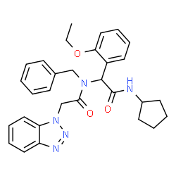 ChemSpider 2D Image | 2-(1H-Benzotriazol-1-yl)-N-benzyl-N-[2-(cyclopentylamino)-1-(2-ethoxyphenyl)-2-oxoethyl]acetamide | C30H33N5O3