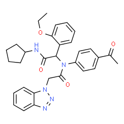 ChemSpider 2D Image | N-(4-Acetylphenyl)-2-(1H-benzotriazol-1-yl)-N-[2-(cyclopentylamino)-1-(2-ethoxyphenyl)-2-oxoethyl]acetamide | C31H33N5O4