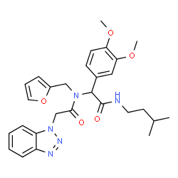 ChemSpider 2D Image | 2-(1H-Benzotriazol-1-yl)-N-{1-(3,4-dimethoxyphenyl)-2-[(3-methylbutyl)amino]-2-oxoethyl}-N-(2-furylmethyl)acetamide | C28H33N5O5
