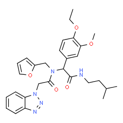 ChemSpider 2D Image | 2-(1H-Benzotriazol-1-yl)-N-{1-(4-ethoxy-3-methoxyphenyl)-2-[(3-methylbutyl)amino]-2-oxoethyl}-N-(2-furylmethyl)acetamide | C29H35N5O5