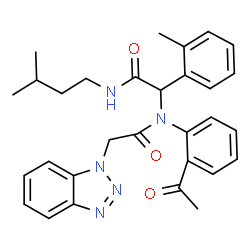 ChemSpider 2D Image | N-(2-Acetylphenyl)-2-(1H-benzotriazol-1-yl)-N-{2-[(3-methylbutyl)amino]-1-(2-methylphenyl)-2-oxoethyl}acetamide | C30H33N5O3