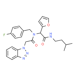 ChemSpider 2D Image | 2-(1H-Benzotriazol-1-yl)-N-(4-fluorobenzyl)-N-{1-(2-furyl)-2-[(3-methylbutyl)amino]-2-oxoethyl}acetamide | C26H28FN5O3