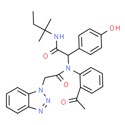 ChemSpider 2D Image | N-(2-Acetylphenyl)-2-(1H-benzotriazol-1-yl)-N-{1-(4-hydroxyphenyl)-2-[(2-methyl-2-butanyl)amino]-2-oxoethyl}acetamide | C29H31N5O4