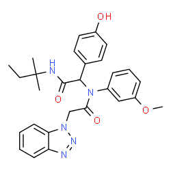 ChemSpider 2D Image | 2-(1H-Benzotriazol-1-yl)-N-{1-(4-hydroxyphenyl)-2-[(2-methyl-2-butanyl)amino]-2-oxoethyl}-N-(3-methoxyphenyl)acetamide | C28H31N5O4