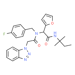 ChemSpider 2D Image | 2-(1H-Benzotriazol-1-yl)-N-(4-fluorobenzyl)-N-{1-(2-furyl)-2-[(2-methyl-2-butanyl)amino]-2-oxoethyl}acetamide | C26H28FN5O3
