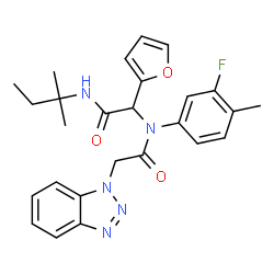 ChemSpider 2D Image | 2-(1H-Benzotriazol-1-yl)-N-(3-fluoro-4-methylphenyl)-N-{1-(2-furyl)-2-[(2-methyl-2-butanyl)amino]-2-oxoethyl}acetamide | C26H28FN5O3
