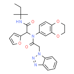 ChemSpider 2D Image | 2-(1H-Benzotriazol-1-yl)-N-(2,3-dihydro-1,4-benzodioxin-6-yl)-N-{1-(2-furyl)-2-[(2-methyl-2-butanyl)amino]-2-oxoethyl}acetamide | C27H29N5O5