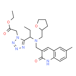 ChemSpider 2D Image | Ethyl [5-(1-{[(6-methyl-2-oxo-1,2-dihydro-3-quinolinyl)methyl](tetrahydro-2-furanylmethyl)amino}propyl)-1H-tetrazol-1-yl]acetate | C24H32N6O4