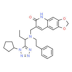 ChemSpider 2D Image | 7-({[1-(1-Cyclopentyl-1H-tetrazol-5-yl)propyl](2-phenylethyl)amino}methyl)[1,3]dioxolo[4,5-g]quinolin-6(5H)-one | C28H32N6O3