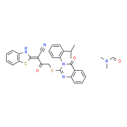 ChemSpider 2D Image | N,N-Dimethylformamide - (2Z)-2-(1,3-benzothiazol-2(3H)-ylidene)-4-{[3-(2-isopropylphenyl)-4-oxo-3,4-dihydro-2-quinazolinyl]sulfanyl}-3-oxobutanenitrile (1:1) | C31H29N5O3S2