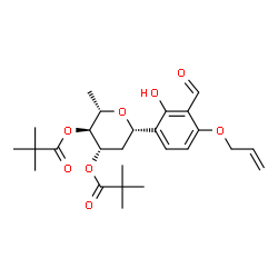 ChemSpider 2D Image | (1S)-1-[4-(Allyloxy)-3-formyl-2-hydroxyphenyl]-1,5-anhydro-2,6-dideoxy-3,4-bis-O-(2,2-dimethylpropanoyl)-L-arabino-hexitol | C26H36O8
