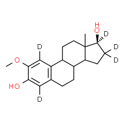 ChemSpider 2D Image | (17beta)-2-Methoxy(1,4,16,16,17-~2~H_5_)estra-1,3,5(10)-triene-3,17-diol | C19H21D5O3
