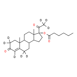 ChemSpider 2D Image | (8xi,9xi,10xi,13xi,14xi)-3,20-Dioxo(2,2,4,6,6,21,21,21-~2~H_8_)pregn-4-en-17-yl hexanoate | C27H32D8O4