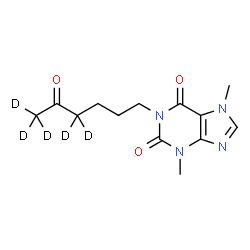 ChemSpider 2D Image | 3,7-Dimethyl-1-[5-oxo(4,4,6,6,6-~2~H_5_)hexyl]-3,7-dihydro-1H-purine-2,6-dione | C13H13D5N4O3