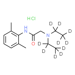 ChemSpider 2D Image | N-(2,6-Dimethylphenyl)-N~2~,N~2~-bis[(~2~H_5_)ethyl]glycinamide hydrochloride (1:1) | C14H13D10ClN2O