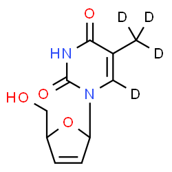 ChemSpider 2D Image | 1-[5-(Hydroxymethyl)-2,5-dihydro-2-furanyl]-5-(~2~H_3_)methyl-2,4(1H,3H)-(6-~2~H)pyrimidinedione | C10H8D4N2O4