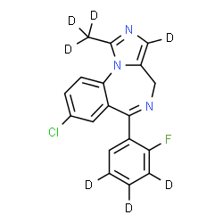 ChemSpider 2D Image | 8-Chloro-6-[2-fluoro(3,4,5-~2~H_3_)phenyl]-1-(~2~H_3_)methyl(3-~2~H)-4H-imidazo[1,5-a][1,4]benzodiazepine | C18H6D7ClFN3