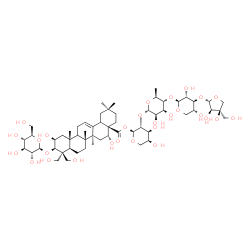 ChemSpider 2D Image | 3-O-[(2S,3R,4R)-3,4-Dihydroxy-4-(hydroxymethyl)tetrahydrofuran-2-yl]-beta-D-xylopyranosyl-(1->4)-6-deoxy-alpha-L-mannopyranosyl-(1->2)-1-O-[(2beta,3beta,9xi,16alpha,18xi)-3-(beta-D-glucopyranosyloxy)-2,16,23,24-tetrahydroxy-28-oxoolean-12-en-28-yl]-alpha-L-arabinopyranose | C57H92O28