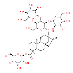 ChemSpider 2D Image | 1-O-[(5beta,8alpha,10alpha,13alpha)-13-{[beta-D-Glucopyranosyl-(1->2)-[beta-D-glucopyranosyl-(1->3)]-beta-D-glucopyranosyl]oxy}-18-oxokaur-16-en-18-yl]-beta-D-glucopyranose | C44H70O23