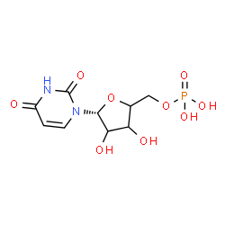 ChemSpider 2D Image | 1-[(1R)-5-O-Phosphonopentofuranosyl]-2,4(1H,3H)-pyrimidinedione | C9H13N2O9P