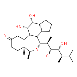 ChemSpider 2D Image | (1R,3S,3aS,8S,9R,12aS)-1-[(2S,3R,4R,5R)-3,4-Dihydroxy-5,6-dimethyl-2-heptanyl]-8,9-dihydroxy-3,3a-dimethylhexadecahydro-6H-benzo[c]indeno[5,4-e]oxepin-6-one | C28H48O6