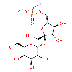 ChemSpider 2D Image | Dipotassium 6-O-phosphonato-beta-D-fructofuranosyl alpha-D-glucopyranoside | C12H21K2O14P
