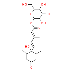 ChemSpider 2D Image | 1-O-[(2E,4E)-5-(1-Hydroxy-2,6,6-trimethyl-4-oxo-2-cyclohexen-1-yl)-3-methyl-2,4-pentadienoyl]hexopyranose | C21H30O9