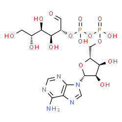 ChemSpider 2D Image | [(2R,3S,4R,5R)-5-(6-Amino-9H-purin-9-yl)-3,4-dihydroxytetrahydro-2-furanyl]methyl (2R,3S,4R,5R)-3,4,5,6-tetrahydroxy-1-oxo-2-hexanyl dihydrogen diphosphate | C16H25N5O15P2
