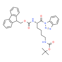ChemSpider 2D Image | 9H-Fluoren-9-ylmethyl {(2S)-1-(1H-benzotriazol-1-yl)-6-[(tert-butoxycarbonyl)amino]-1-oxohexan-2-yl}carbamate | C32H35N5O5
