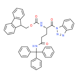 ChemSpider 2D Image | 9H-Fluoren-9-ylmethyl [(2S)-1-(1H-benzotriazol-1-yl)-1,5-dioxo-5-(tritylamino)-2-pentanyl]carbamate | C45H37N5O4