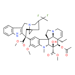 ChemSpider 2D Image | Methyl (2beta,4beta,5alpha,12beta,19alpha)-4-acetoxy-15-[(12S,14R)-16-(1,1-difluoroethyl)-12-(methoxycarbonyl)-1,10-diazatetracyclo[12.3.1.0~3,11~.0~4,9~]octadeca-3(11),4,6,8-tetraen-12-yl]-3-hydroxy-16-methoxy-1-methyl-6,7-didehydroaspidospermidine-3-carboxylate | C45H54F2N4O8