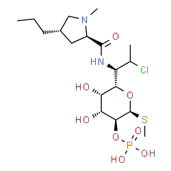 ChemSpider 2D Image | [(2S,3S,4R,5S,6S)-6-[(1R)-2-chloro-1-[[(2R,4S)-1-methyl-4-propyl-pyrrolidine-2-carbonyl]amino]propyl]-4,5-dihydroxy-2-methylsulfanyl-tetrahydropyran-3-yl] dihydrogen phosphate | C18H34ClN2O8PS