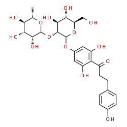 ChemSpider 2D Image | 1-[4-[(3R,4S,5S,6R)-4,5-dihydroxy-6-(hydroxymethyl)-3-[(3R,4R,5R,6S)-3,4,5-trihydroxy-6-methyl-tetrahydropyran-2-yl]oxy-tetrahydropyran-2-yl]oxy-2,6-dihydroxy-phenyl]-3-(4-hydroxyphenyl)propan-1-one | C27H34O14