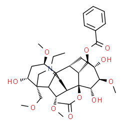 ChemSpider 2D Image | (1beta,3alpha,5xi,6alpha,13alpha,14beta,15alpha,16beta,17S)-8-Acetoxy-20-ethyl-3,13,15-trihydroxy-1,6,16-trimethoxy-4-(methoxymethyl)aconitan-14-yl benzoate | C34H47NO11
