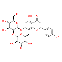 ChemSpider 2D Image | 5-Hydroxy-2-(4-hydroxyphenyl)-4-oxo-4H-chromen-7-yl 2-O-(6-deoxy-alpha-L-mannopyranosyl)-beta-D-mannopyranoside | C27H30O14