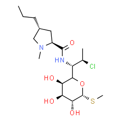 ChemSpider 2D Image | Methyl 5-[(1S,2R)-2-chloro-1-{[(4R)-1-methyl-4-propyl-L-prolyl]amino}propyl]-1-thio-beta-L-arabinopyranoside | C18H33ClN2O5S