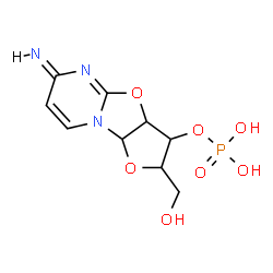 ChemSpider 2D Image | (6E)-2-(Hydroxymethyl)-6-imino-2,3,3a,9a-tetrahydro-6H-furo[2',3':4,5][1,3]oxazolo[3,2-a]pyrimidin-3-yl dihydrogen phosphate | C9H12N3O7P
