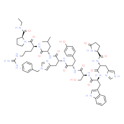 ChemSpider 2D Image | 5-Oxo-L-prolyl-D-histidyl-L-tryptophyl-L-seryl-L-tyrosyl-1-benzyl-D-histidyl-L-leucyl-L-arginyl-N-ethyl-L-prolinamide | C66H86N18O12