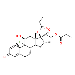 ChemSpider 2D Image | (9xi,11beta,14beta,16alpha,17alpha)-9-Fluoro-11-hydroxy-16-methyl-3,20-dioxopregna-1,4-diene-17,21-diyl dipropanoate | C28H37FO7