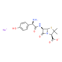 ChemSpider 2D Image | Sodium (2R,5S,6R)-6-{[(2R)-2-amino-2-(4-hydroxyphenyl)acetyl]amino}-3,3-dimethyl-7-oxo-4-thia-1-azabicyclo[3.2.0]heptane-2-carboxylate | C16H18N3NaO5S
