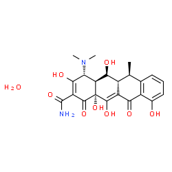 ChemSpider 2D Image | (4R,4aS,5S,5aR,6R,12aR)-4-(Dimethylamino)-3,5,10,12,12a-pentahydroxy-6-methyl-1,11-dioxo-1,4,4a,5,5a,6,11,12a-octahydro-2-tetracenecarboxamide hydrate (1:1) | C22H26N2O9