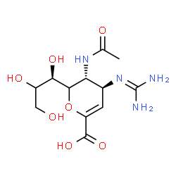 ChemSpider 2D Image | 5-Acetamido-2,6-anhydro-4-carbamimidamido-3,4,5-trideoxy-6-[(1R)-1,2,3-trihydroxypropyl]-L-threo-hex-2-enonic acid | C12H20N4O7